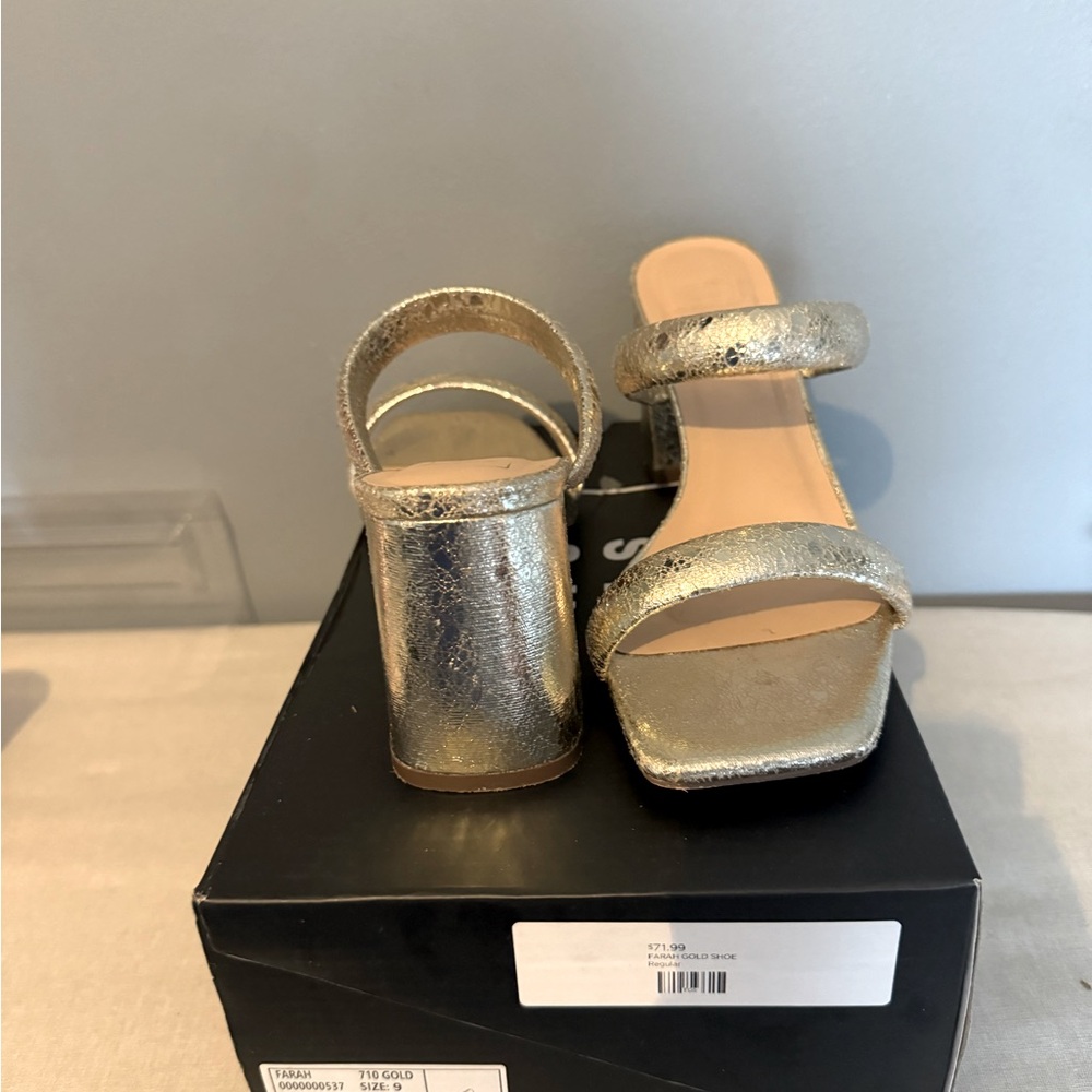 ShuShop-Farrah Gold Shoes- Block Heels- Size 9
